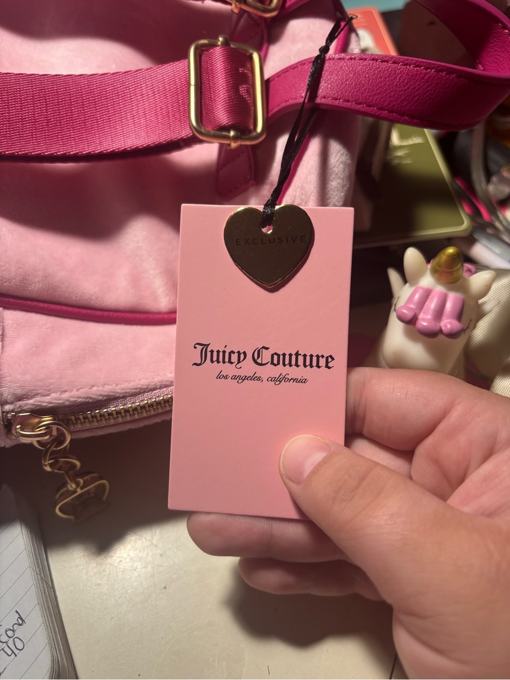 Juicy Couture Pink Velvet Kids Mini Backpack with Pom Charm - Picture 8 of 9